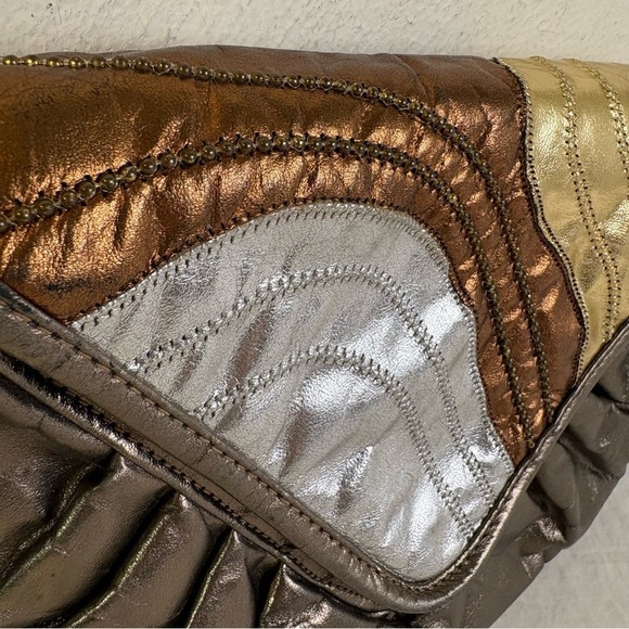 Atalla Vintage 80s 40s Art Deco Geometric Textural Metallic Genuine Leather Bag - Picture 4 of 16